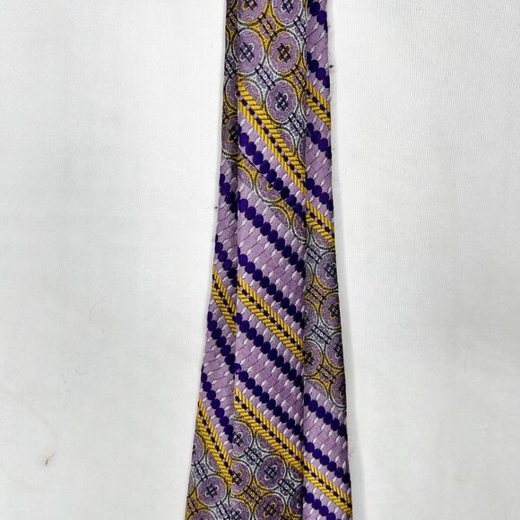 Vintage 1970’s Beau Brummell Gentry Men’s Neck Tie 4 ¼” Purple & Gold  Stripe - Picture 7 of 12